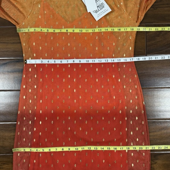 Never Fully Dressed Sz US 12 / UK 16 / EU 44 Sunset Orange Mesh Midi Maxi Dress‎ - Picture 6 of 12